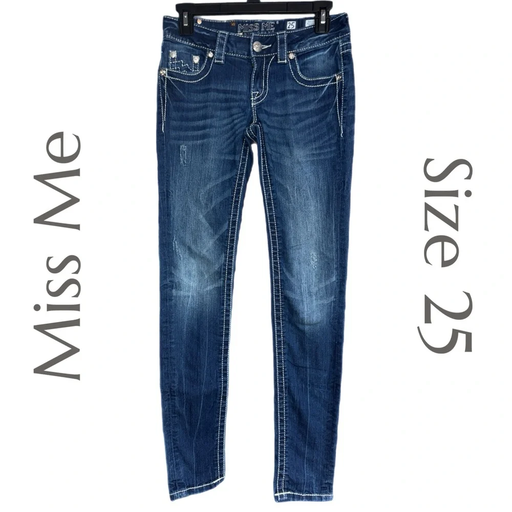 Miss Me - JD1102S Skinny Jeans - Dark Wash Contrast Stitch Denim - Size 25 - Picture 2 of 9
